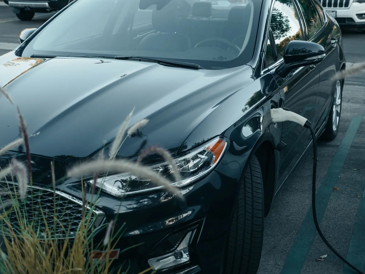 Electric car connected to a charging cable
