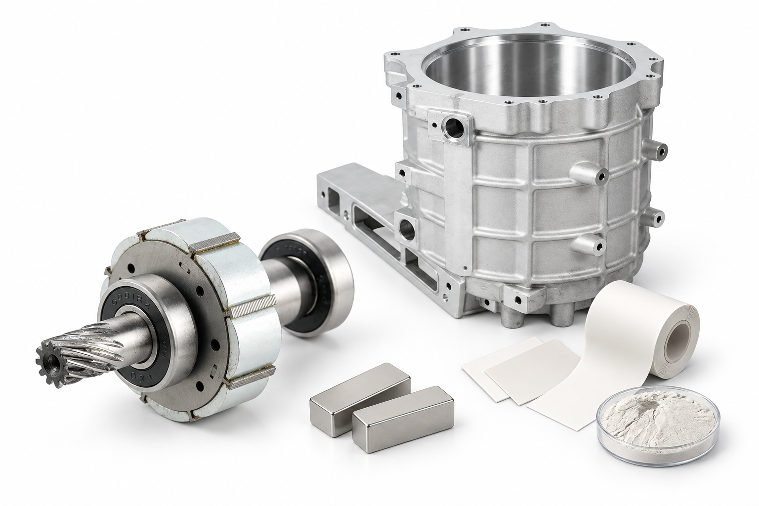 Precision magnetic components, metal housing and ceramic material forms
