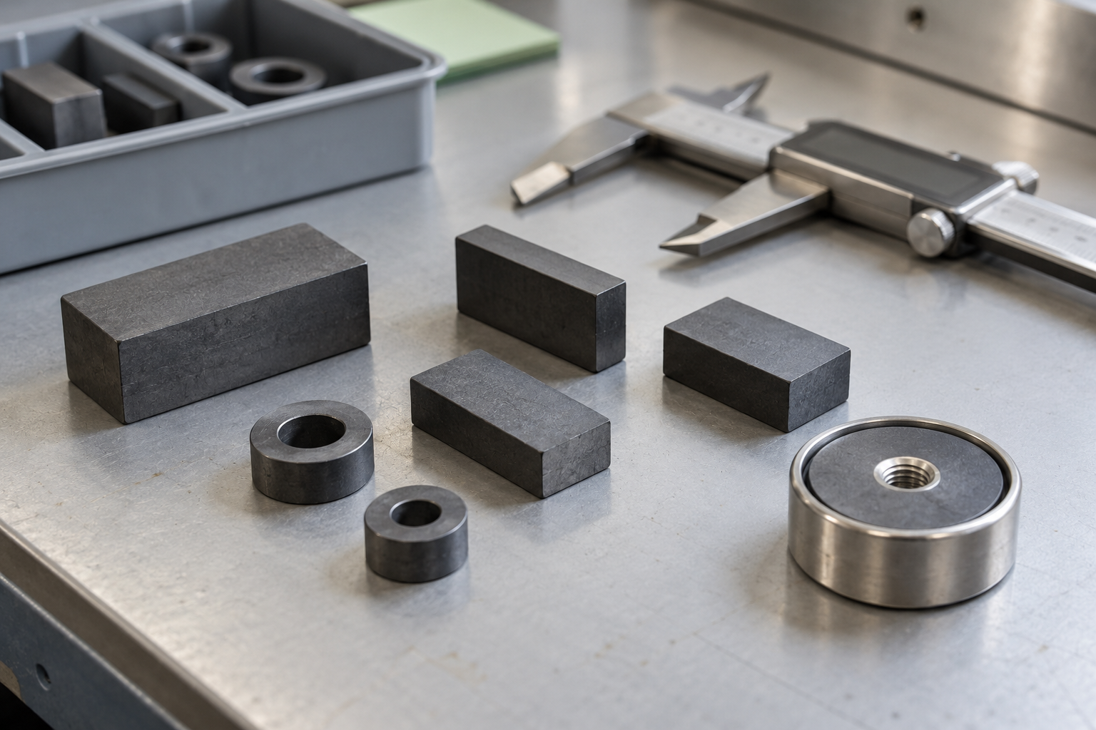 Magnets and a magnetic component on a workbench
