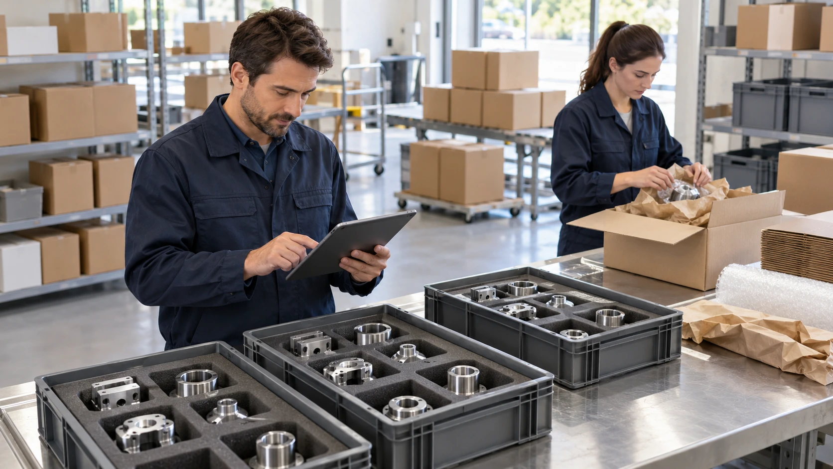 Component batches, protective packing and dispatch coordination