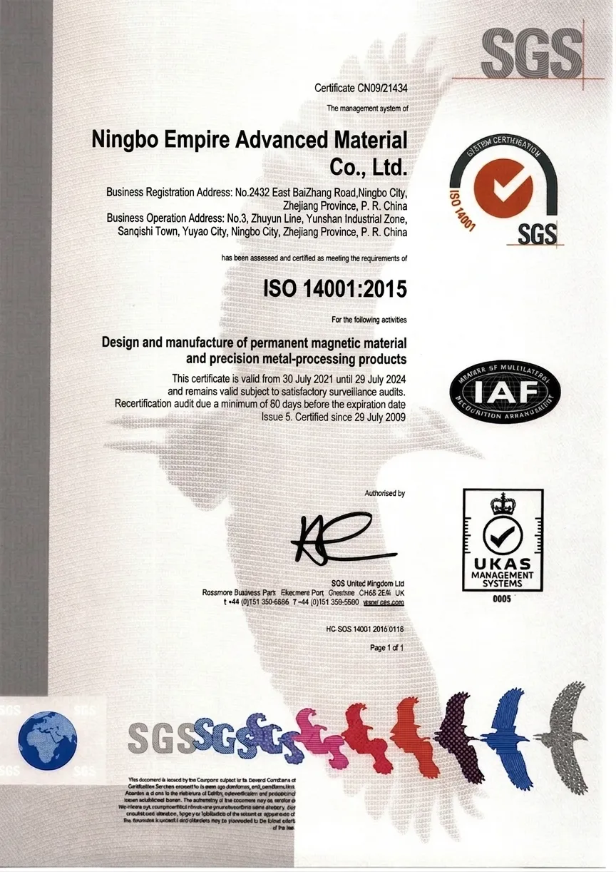 ISO 14001:2015 certificate — Ningbo Empire